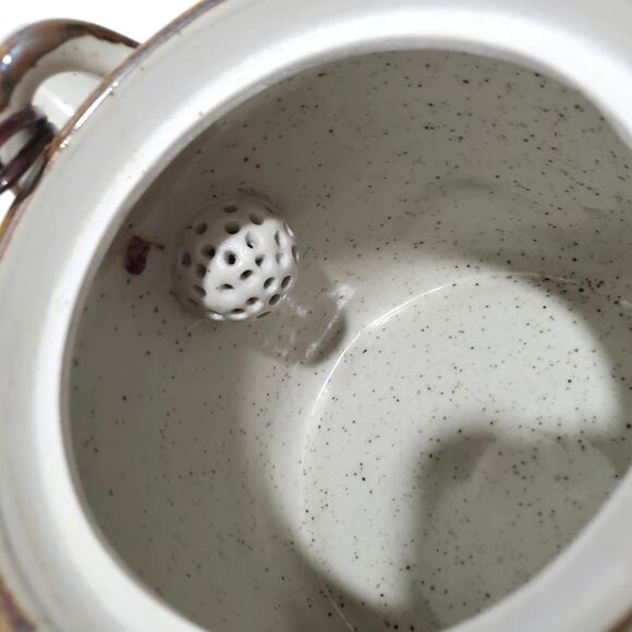 Vtg Tea Kettle Pottery Hand Painted Bamboo “Extra Touch FTD USA” Woven Handle - Picture 10 of 16